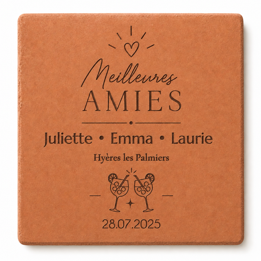 Cadeau meilleure amie personnalisé : tomette en terre cuite de Salernes gravée au laser de deux prénoms