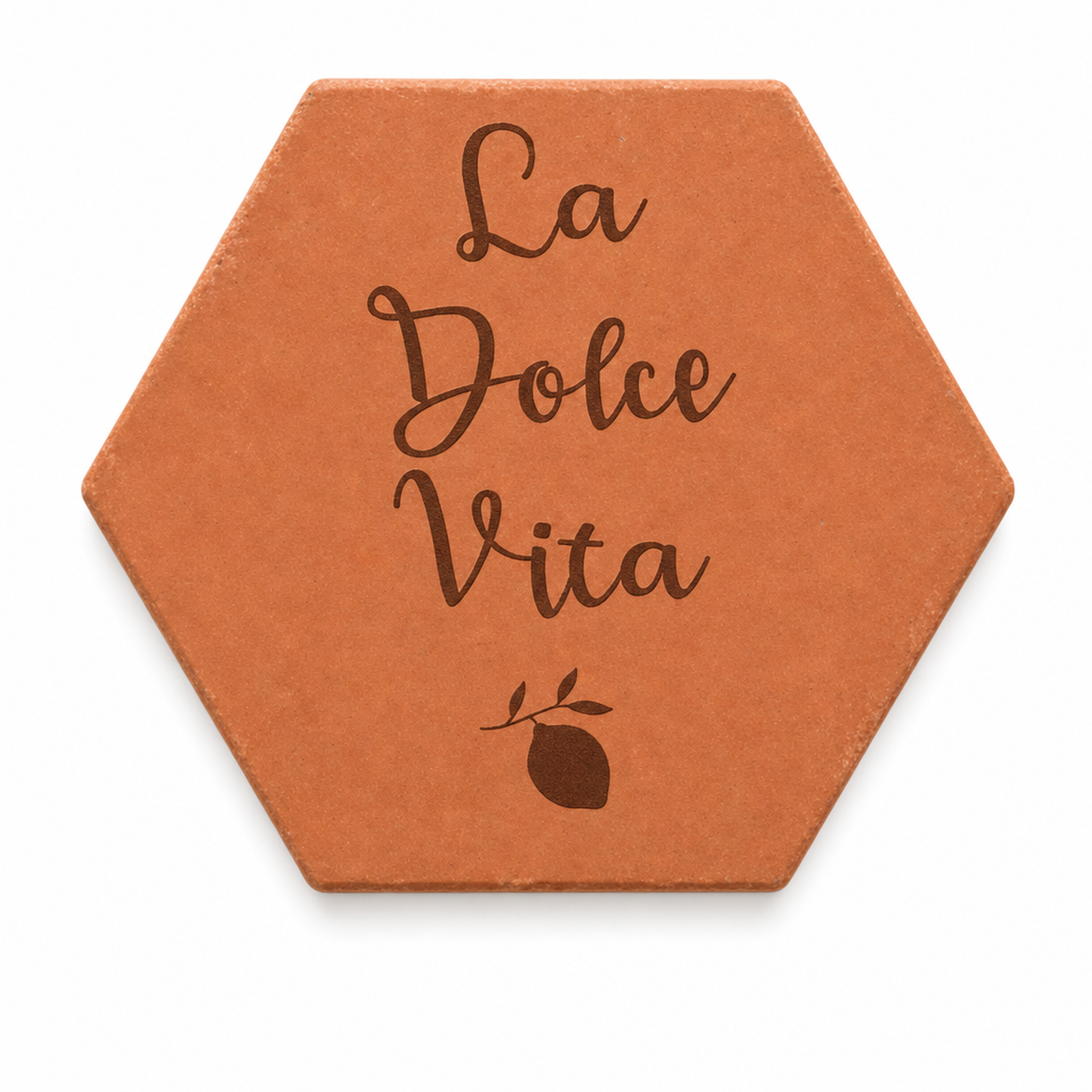 Cadeau crémaillère original : tomette hexagonale personnalisée en terre cuite de Salernes gravée au laser