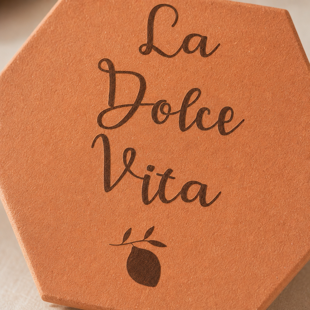 Cadeau crémaillère original : tomette hexagonale personnalisée en terre cuite de Salernes gravée au laser