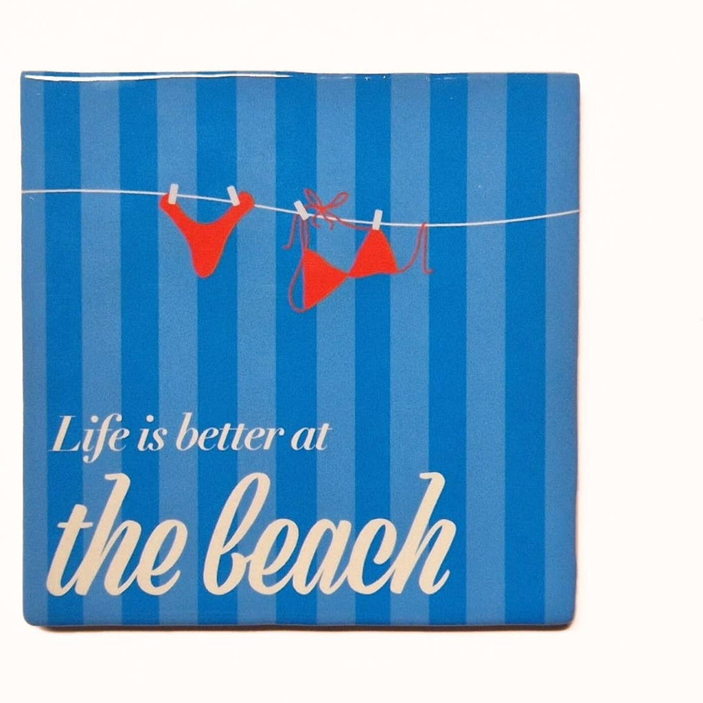 Carreau décoratif La vie est meilleure à la plage en céramique, 10 × 10 cm — sélection MyTomette