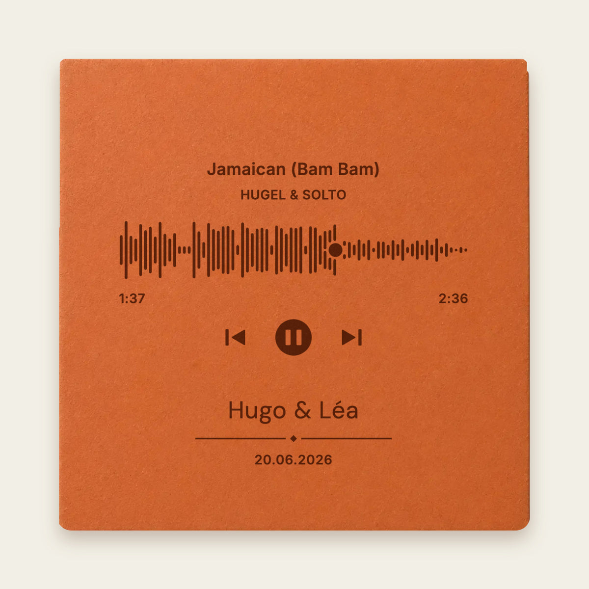 Aperçu : plaque musique personnalisée, carreau en terre cuite gravé de l'onde sonore d'une chanson, en lecteur