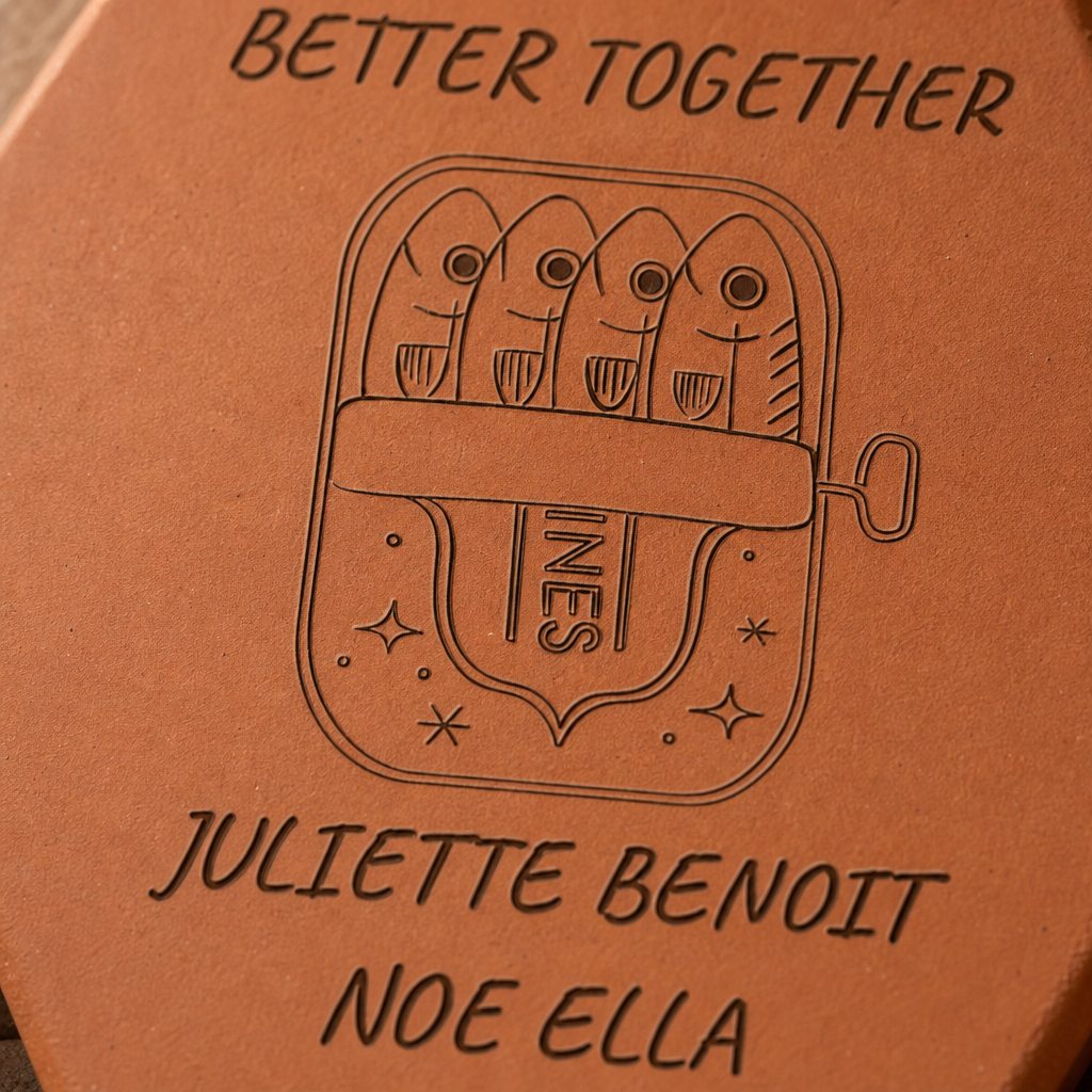 Cadeau famille personnalisé, tomette hexagonale personnalisée en terre cuite de Salernes gravée au laser.