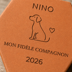 Cadeau maître de chien, tomette hexagonale personnalisée en terre cuite de Salernes gravée au laser.