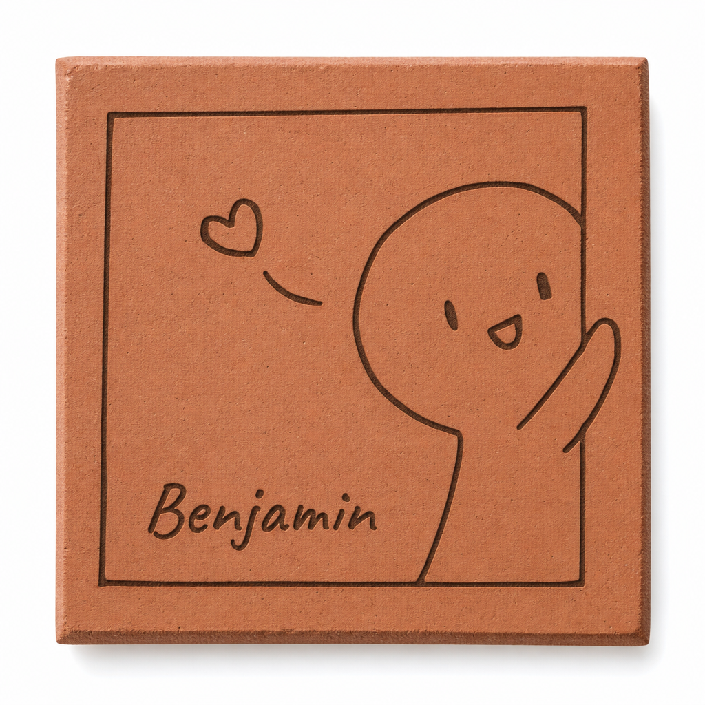 Cadeau Saint-Valentin avec tomette hexagonale personnalisée, terre cuite de Salernes gravée au laser.