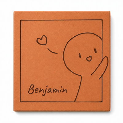 Cadeau Saint-Valentin en duo, tomette hexagonale personnalisée en terre cuite de Salernes gravée au laser.