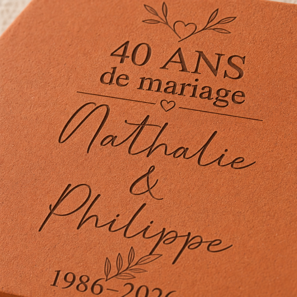 Cadeau mariage personnalisé Anniversaire de mariage, tomette hexagonale en terre cuite de Salernes gravée au laser