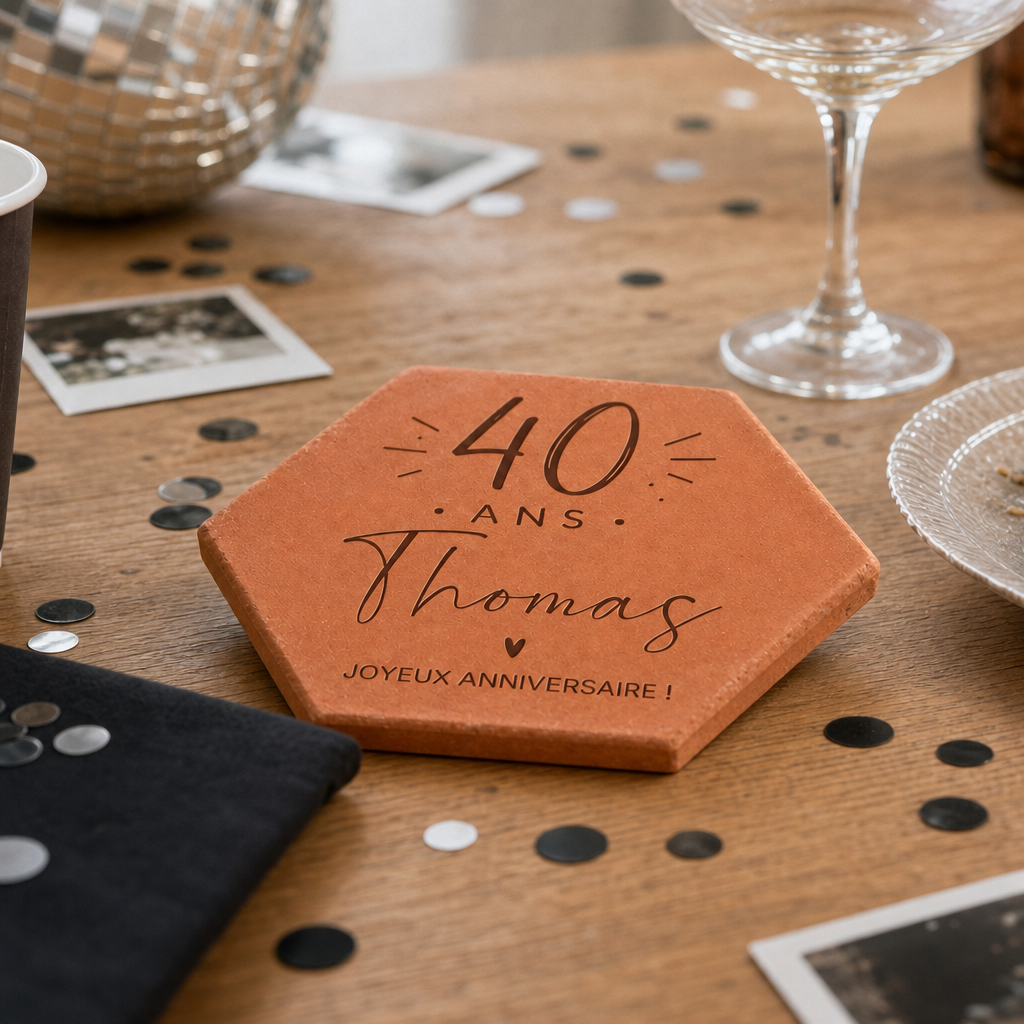 Cadeau meilleure amie 40 ans, tomette hexagonale en terre cuite de Salernes gravée au laser
