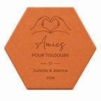 Decorative tile Friendship — Forever with Heart Hands motif and personalised names — front view on a white background