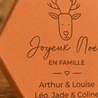 Decorative tile Christmas — Reindeer in terracotta, with a Christmas reindeer and heart framed by lines. — close-up of the motif