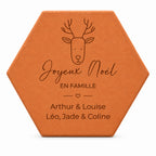 Decorative tile Christmas — Reindeer in terracotta, with a Christmas reindeer and heart framed by lines. — front view on white background